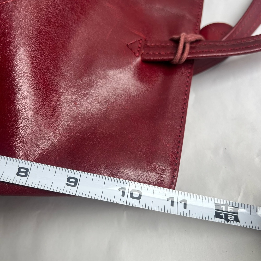 Vintage 90s Y2K Oxblood Leather Tote‎ Bag Structured Patina Minimalist Work Bag - Picture 13 of 14